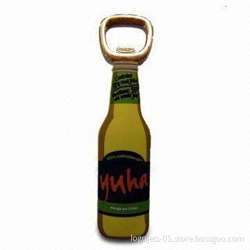 Bottle Opener, Made of Nickel-plating Iron Base, Aluminum Printed Logo on Top
